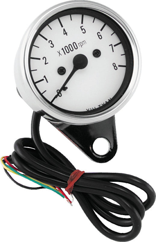 Bikers Choice 2.5 Inch Chrome Mini Tach Universal White Face 8000 RPM