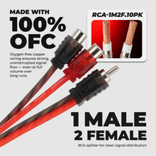 Load image into Gallery viewer, DS18 Level 1 RCA Y Connector 1 Male to 2 Female 10 x Pack