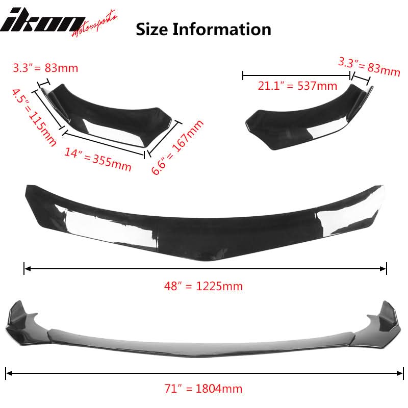 Honda Civic 62"-66" 3PCS B Style Black Front Lip with Strut Rods