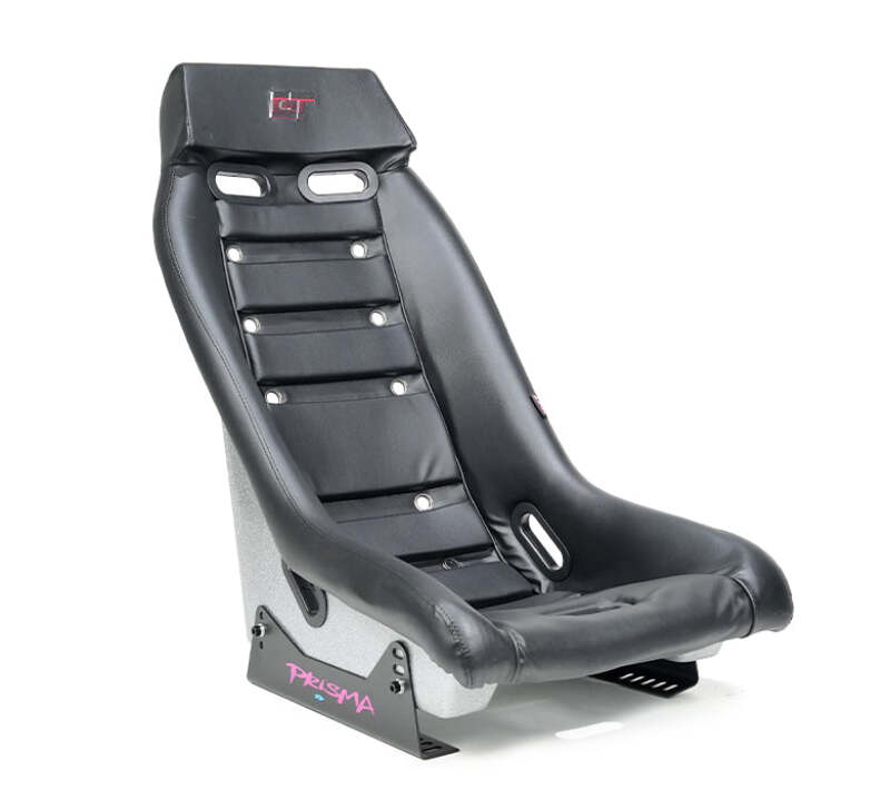 NRG GT Retro Bucket Seat - Black PVC Leather Black Stitching Multicolor Fiberglass Back w/ Glitter