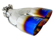 Load image into Gallery viewer, aFe Takeda 2.5in 304 Stainless Steel Clamp-on Exhaust Tip Passenger Side 2.5in Inlet 4inDual - Blue