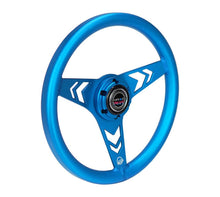 Load image into Gallery viewer, NRG Aluminum Steering Wheel 330mm - Arow Cutout - Ergonomic Grip - Anadized Blue