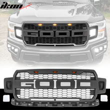 Load image into Gallery viewer, 2018-2020 Ford F150 V3 Style Black Front Bumper Hood Grille White LED