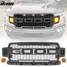 Load image into Gallery viewer, 2018-2020 Ford F150 V3 Style Black Front Bumper Hood Grille Yellow LED