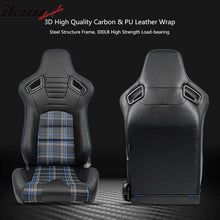 Load image into Gallery viewer, Universal Blue Plaid Racing Seat Dual Slider Buckle Belt PU Carbon