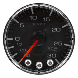 Autometer Spek-Pro Gauge Vac/Boost 2 1/16in 30Inhg-30psi Stepper Motor W/Peak & Warn Black/Chrome
