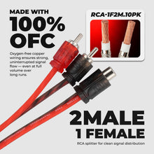 Load image into Gallery viewer, DS18 Level 1 RCA Y Connector 1 Female to 2 Male 10 x Pack