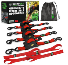 Load image into Gallery viewer, Rhino USA Retractable Ratchet Straps (4Pk 1Inx10Ft) (Red)