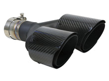 Load image into Gallery viewer, aFe Takeda 2.5in 304 Stainless Steel Clamp-on Exhaust Tip Driver side 2.5in Inlet 4in Dual-Carbon