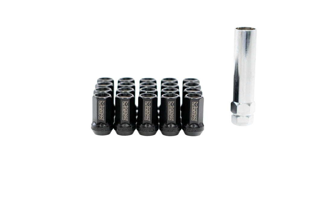 7-Sided Heptagon Open-Ended Lug Nuts (Black, M12x1.5) -- MRS-LN-7M1215-O-B