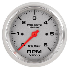 Autometer Marine Silver Ultra-Lite Gauge 3-3/8in Tachometer 6K RPM