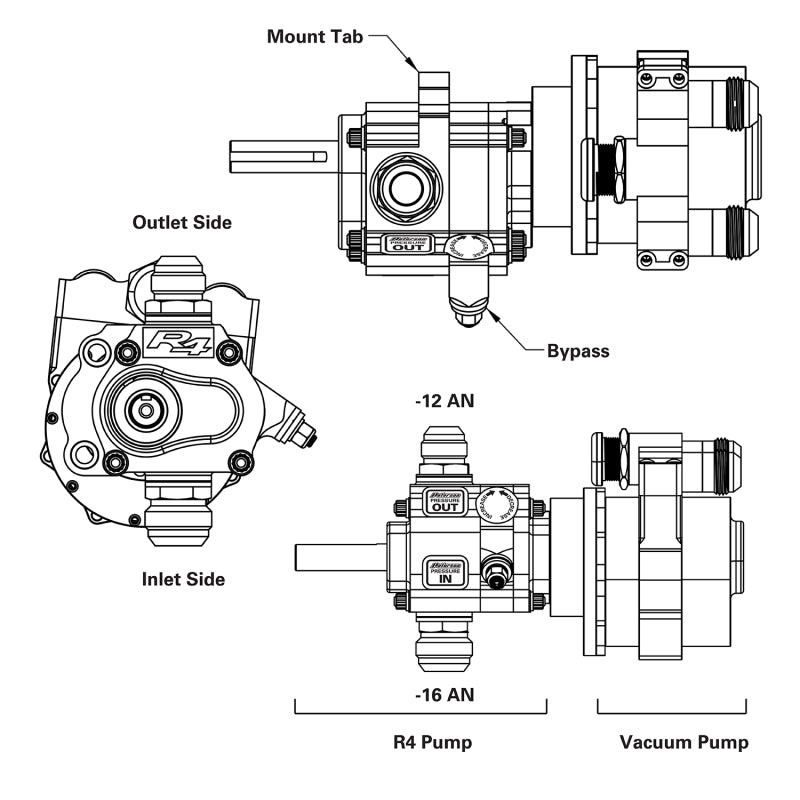 Peterson Fluid Systems R4 1-Stage Oil Pump - Left Side Mount - Rear Drive w/ Vac