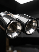 Load image into Gallery viewer, Carbon Fiber Dual Exhaust Tips for BMW M340i M240i M440i | G20 G42 G22 G23 G26 | Y-Pipe Single-to-Dual Conversion | Sold as Pair