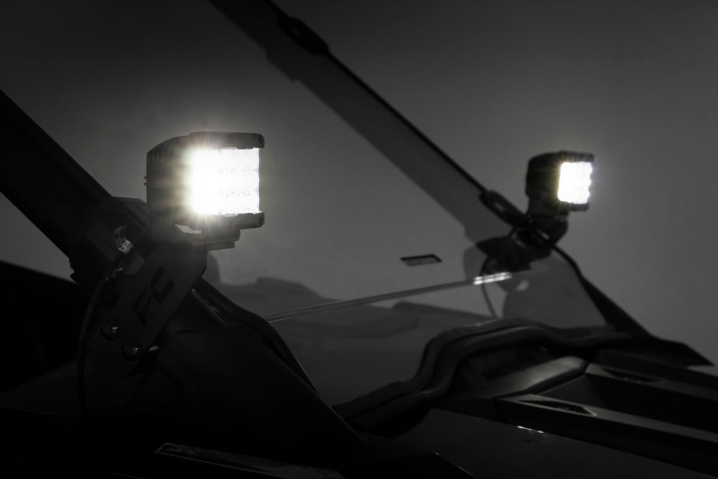 LED Light Kit | "A" Pillar Mount | 2" Black Pair | White DRL | Polaris RZR PRO XP 