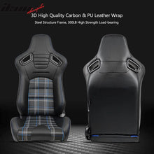 Load image into Gallery viewer, Universal Plaid Racing Seat Dual with Sliders PU Carbon Leather