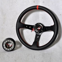 Load image into Gallery viewer, Black W/ Red Stitch Racing Steering Wheel 350MM + JDM Hub Adapter