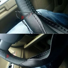 Load image into Gallery viewer, Universal 37-38CM Black Steering Wheel Cover Leather Needle Thread