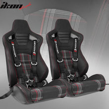 Load image into Gallery viewer, Universal Red Plaid Racing Seat Dual Slider Cam-lock Belt PU Carbon